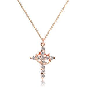 Perfect Gift Women Rose Crown Cross Necklace Gold Silver Plated Faith Jewelry
